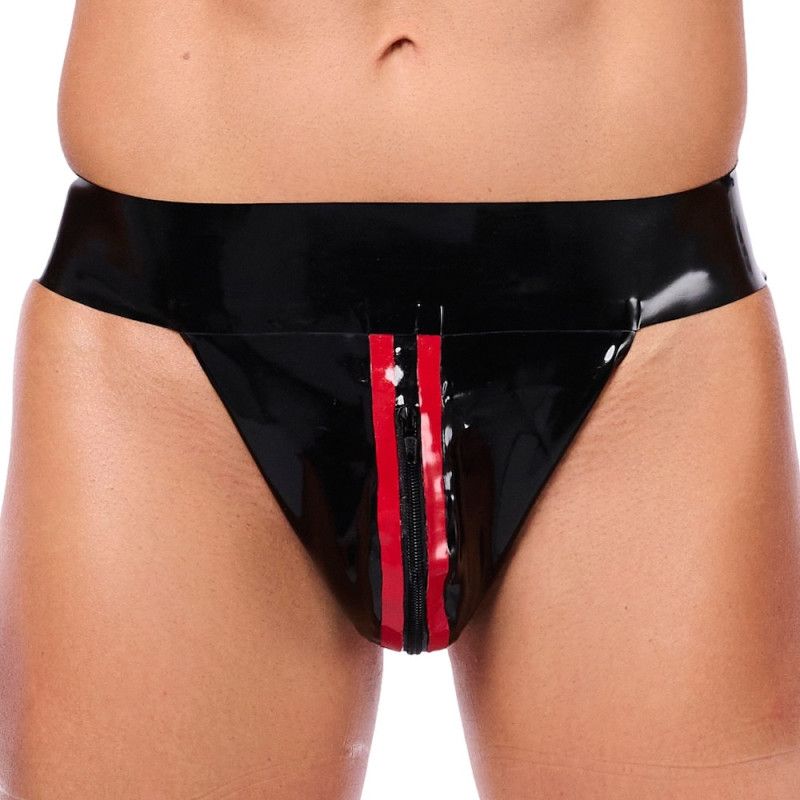 XRUB Latex Jockstrap en latex Xrub avec Zip Noir-Rouge